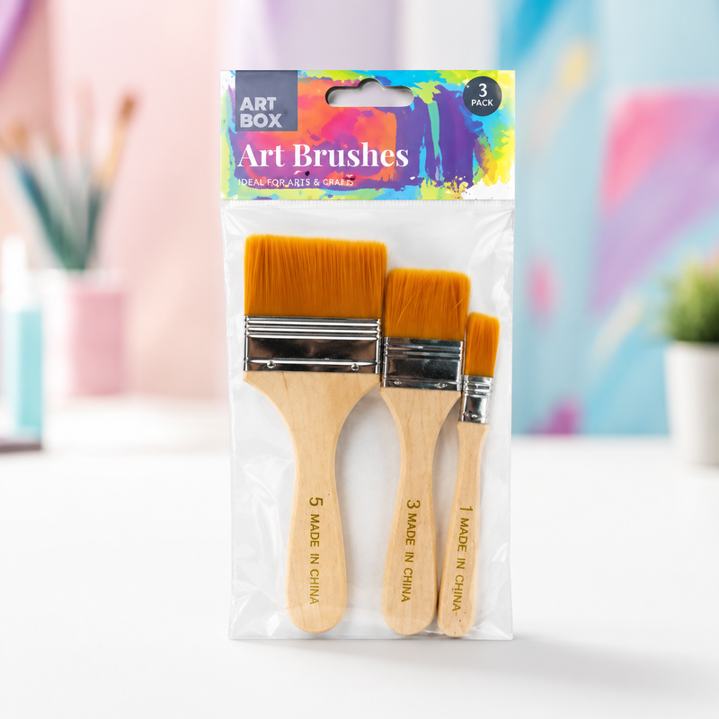Large Flat Paint Brush Set | 3 Easy-Grip Brushes