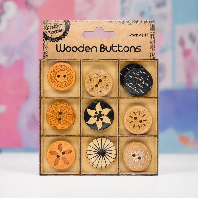 Wooden Craft Buttons | 18 Pack | Animal Print or Shapes