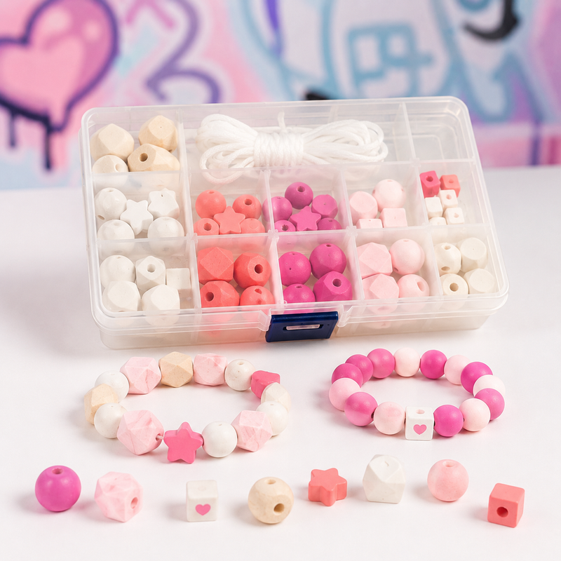 Wooden Bead Bracelet Making Kit | Pink or Blue
