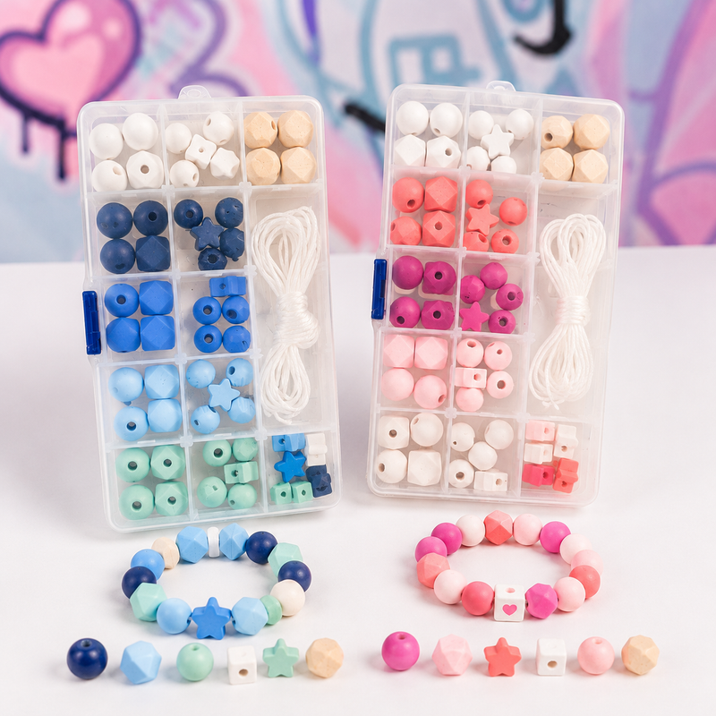 Wooden Bead Bracelet Making Kit | Pink or Blue