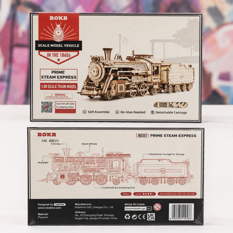 ROKR Prime Steam Express 3D Wooden Train Puzzle Kit | 308 Pieces