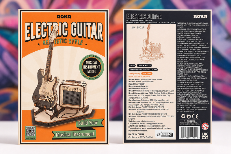 ROKR Electric Guitar 3D Wooden Puzzle Kit – 140 Pieces