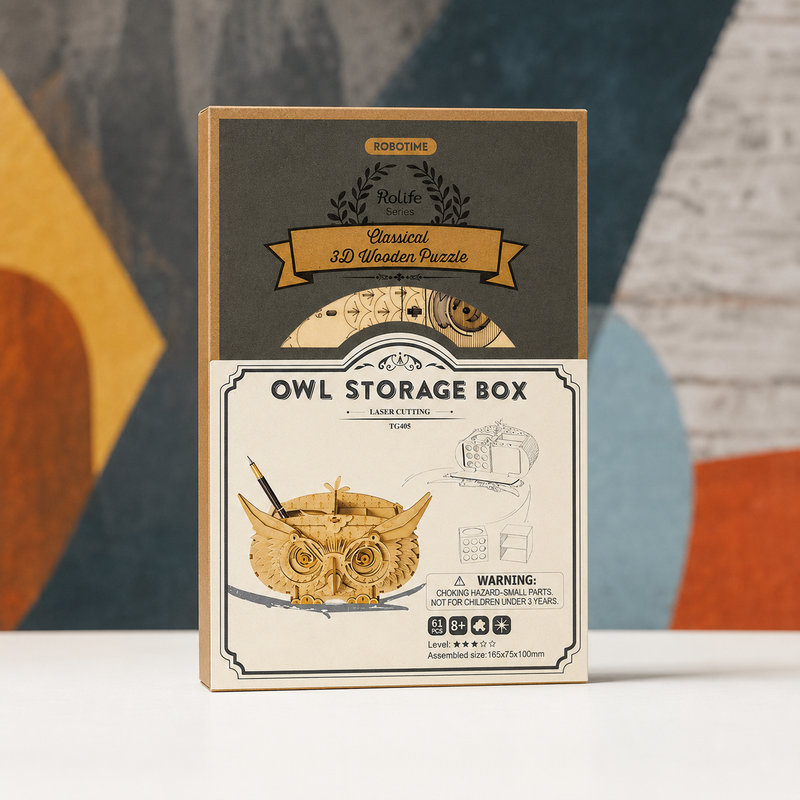 Owl Storage Box 3D Wooden Puzzle Kit