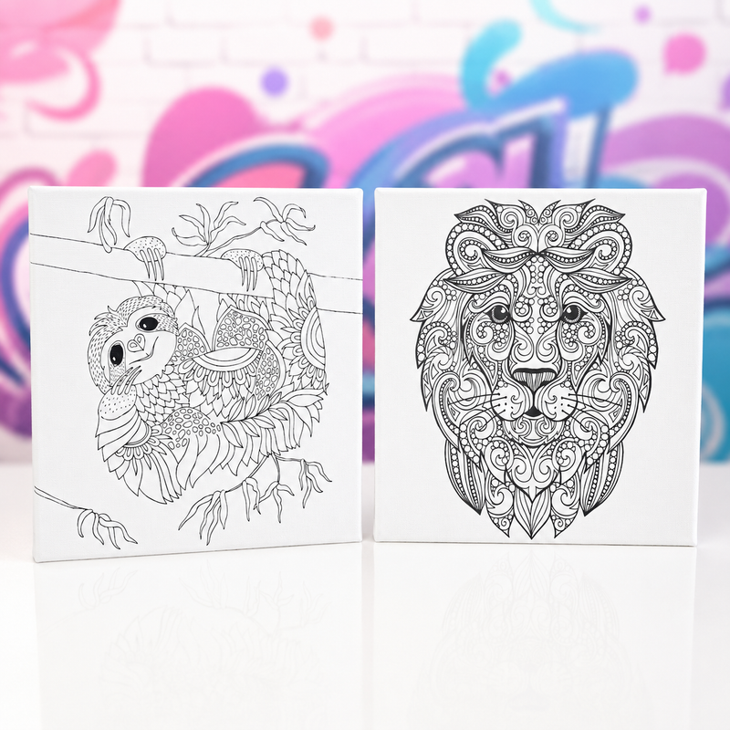 Pre-Printed Animal Canvas | 30 x 30cm | Lion or Meerkat