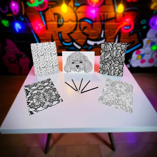 🎨 Colour by Numbers Set – A4 | 5 Sheets + 5 Coloured Pencils - Boxful Events