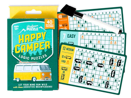 Happy Camper Logic Puzzles – 40 Reusable Brain Teasers | Ages 12+ | 1+ Players - Boxful Events