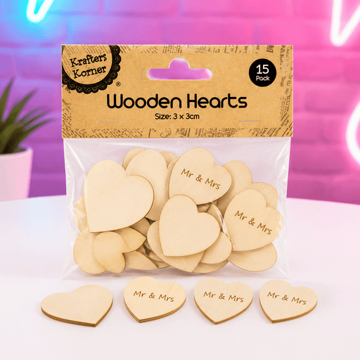 Mr & Mrs Wooden Hearts | 15 Pack - Boxful Events