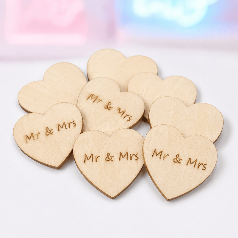 Mr & Mrs Wooden Hearts | 15 Pack - Boxful Events