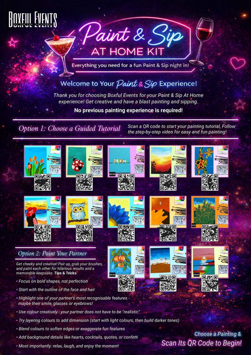 Paint & Sip at Home With Wine | FREE SHIPPING!!! | Date Night Sorted | For 2 People - Boxful Events