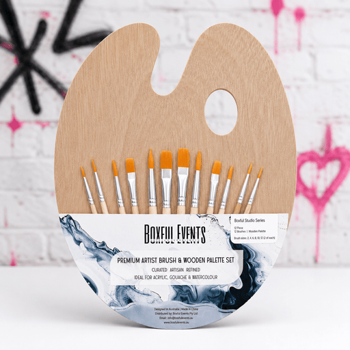 Professional Paint Brush & Wooden Palette Set | 13-Piece - Boxful Events