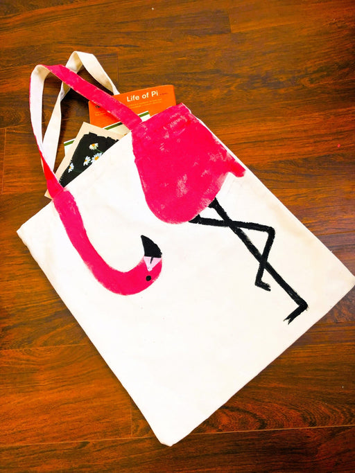 Tote Bag Painting Video Tutorial: step by step video tutorial to paint a flamingo - Boxful Events