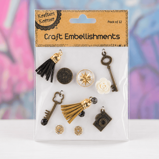 Vintage Craft Embellishments | 12-Piece Charm Pack - Boxful Events