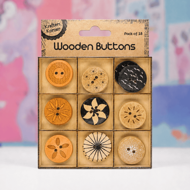 Wooden Craft Buttons | 18 Pack | Animal Print or Shapes - Boxful Events