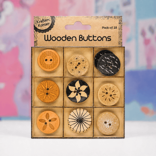 Wooden Craft Buttons | 18 Pack | Animal Print or Shapes - Boxful Events
