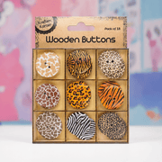 Wooden Craft Buttons | 18 Pack | Animal Print or Shapes - Boxful Events