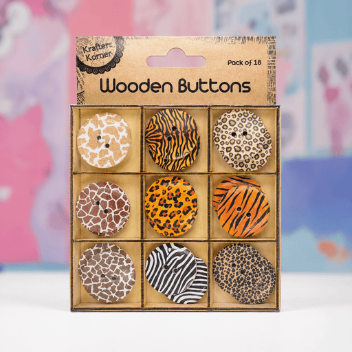Wooden Craft Buttons | 18 Pack | Animal Print or Shapes - Boxful Events