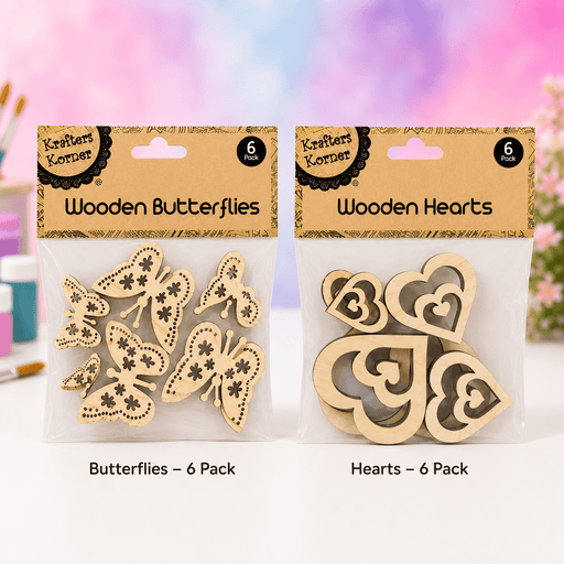 Wooden Hearts or Butterflies Craft Shapes | 6 Pack - Boxful Events