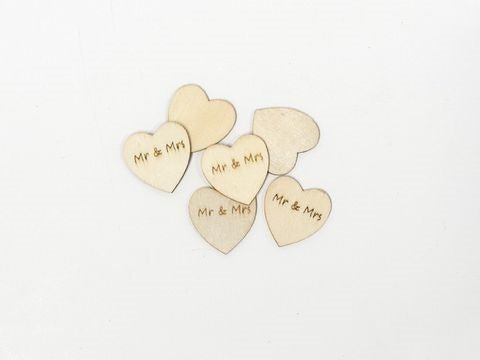 Elegant Mr & Mrs Wood Hearts for Weddings and Hen's Nights - Boxful Events