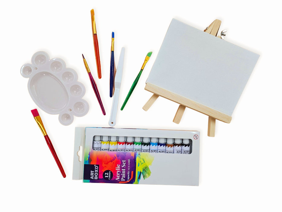Mini Painting Kit: Canvas, Acrylic Paint Set, and Art Paint Tool Set - Boxful Events